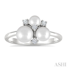 4MM,5MM & 6MM Cultured Pearl and 1/10 Ctw Round Cut Diamond Trio Fashion Ring in 10K White Gold
