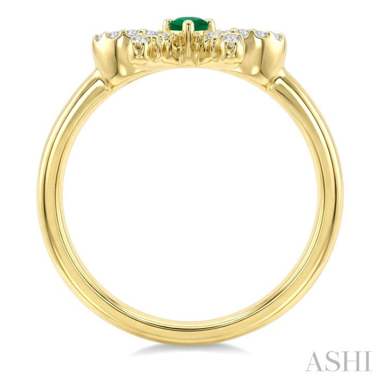 2.40 MM Round Shape Emerald and 1/8 Ctw Round Cut Diamond Bow Petite Precious Fashion Ring in 10K Yellow Gold