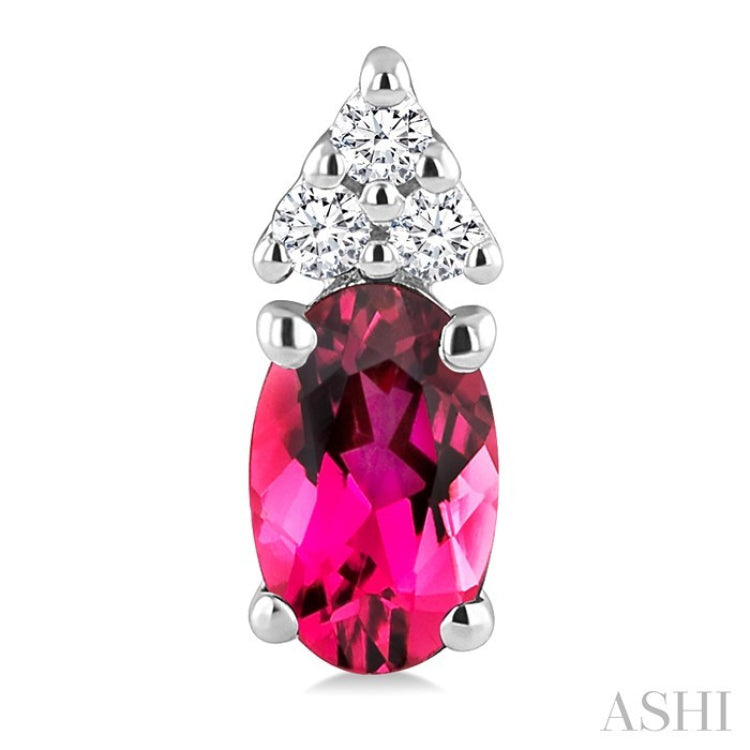 1/20 Ctw Oval Cut 5X3 MM Pink Tourmaline and Round Cut Diamond semi-precious Earrings in 10K White Gold