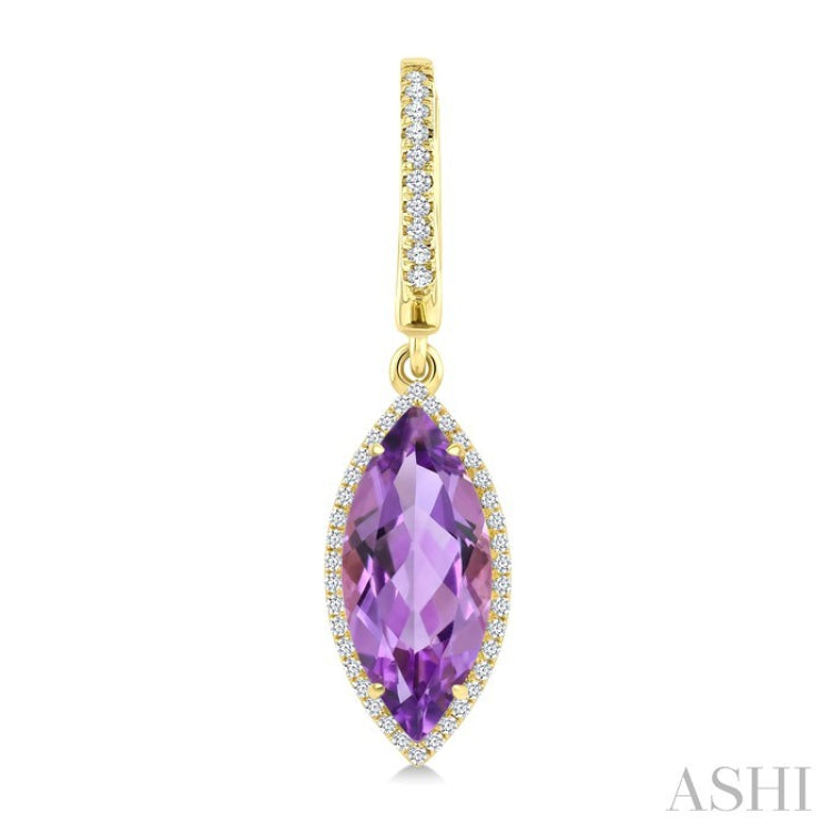 16X7 MM Evoque Gemstones Marquise Shape Amethyst and 3/8 Ctw Round Cut Diamond Semi-Precious Earrings in 14K Yellow Gold