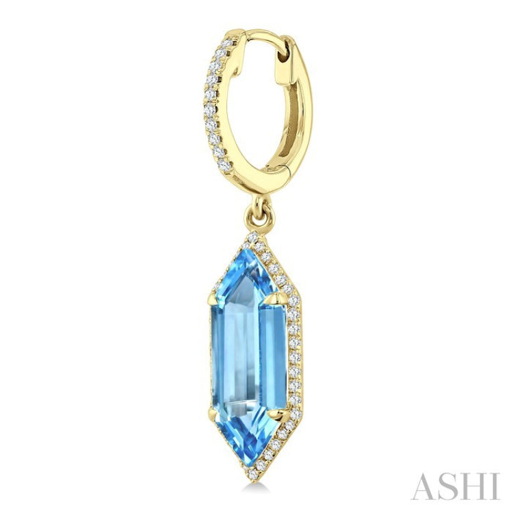 16X6 MM Evoque Gemstones Hexagon Shape Blue Topaz and 3/8 Ctw Round Cut Diamond Semi-Precious Earrings in 14K Yellow Gold