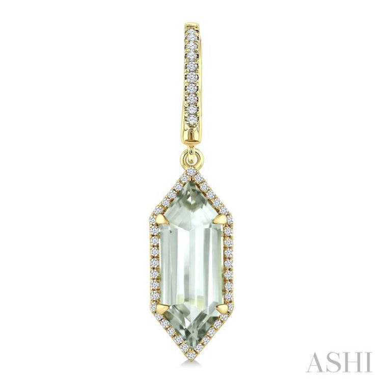 16X6 MM Evoque Gemstones Hexagon Shape Green Amethyst and 3/8 Ctw Round Cut Diamond Semi-Precious Earrings in 14K Yellow Gold