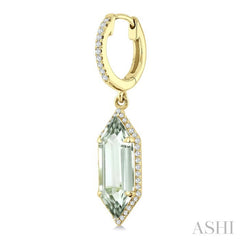 16X6 MM Evoque Gemstones Hexagon Shape Green Amethyst and 3/8 Ctw Round Cut Diamond Semi-Precious Earrings in 14K Yellow Gold