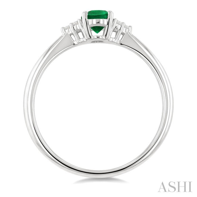 1/20 Ctw Oval Cut 6X4 MM Emerald and Round Cut Diamond Precious Ring in 10K White Gold