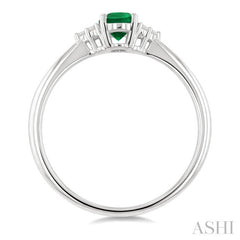 1/20 Ctw Oval Cut 6X4 MM Emerald and Round Cut Diamond Precious Ring in 10K White Gold