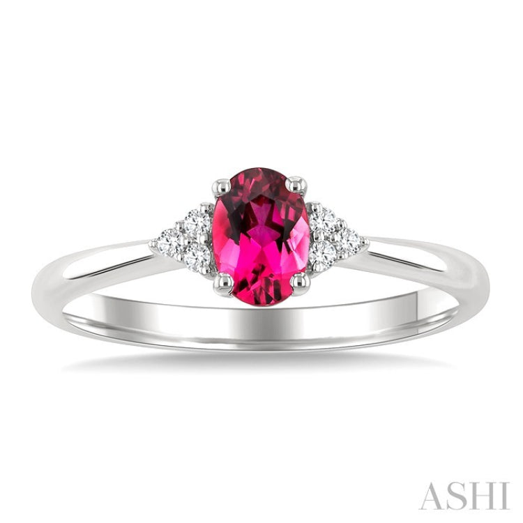 1/20 Ctw Oval Cut 6X4 MM Pink Tourmaline and Round Cut Diamond semi-precious Ring in 10K White Gold