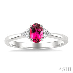 1/20 Ctw Oval Cut 6X4 MM Pink Tourmaline and Round Cut Diamond semi-precious Ring in 10K White Gold