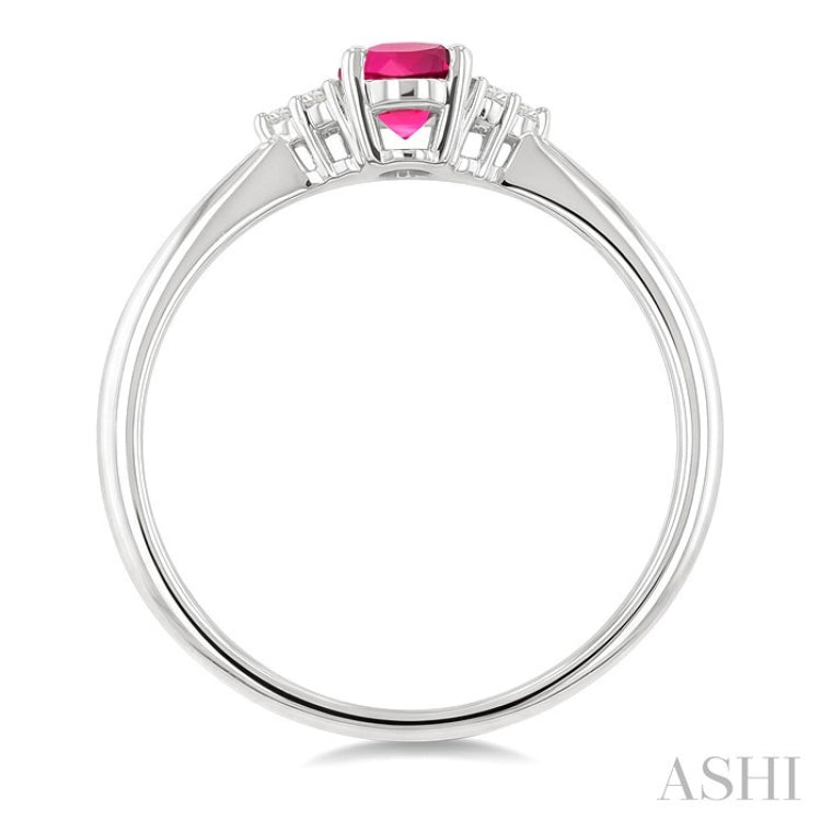 1/20 Ctw Oval Cut 6X4 MM Pink Tourmaline and Round Cut Diamond semi-precious Ring in 10K White Gold