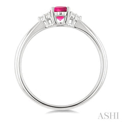 1/20 Ctw Oval Cut 6X4 MM Pink Tourmaline and Round Cut Diamond semi-precious Ring in 10K White Gold
