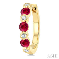 2.60 MM Round Shape Ruby and 1/10 Ctw Round Cut Diamond Precious Hoop Earrings in 10K Yellow Gold