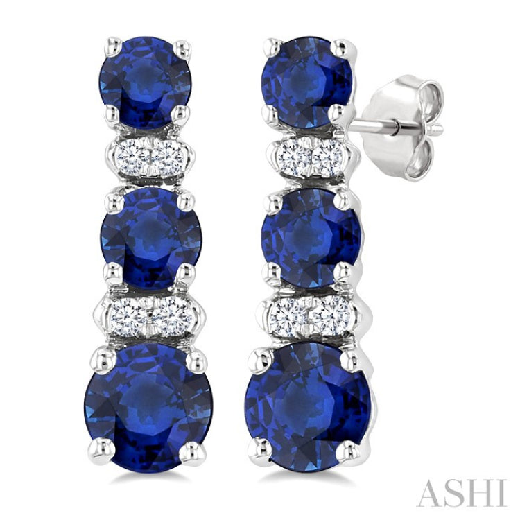 2.2-3.3 MM Round Shape Sapphire and 1/50 Ctw Round Cut Diamond Hoop  Earrings in 10K White Gold