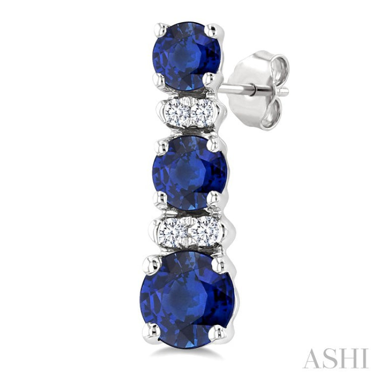 2.2-3.3 MM Round Shape Sapphire and 1/50 Ctw Round Cut Diamond Hoop  Earrings in 10K White Gold