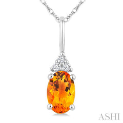 1/50 Ctw Oval Cut 6X4 MM Citrine and Round Cut Diamond semi-precious Pendant With Chain in 10K White Gold