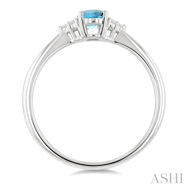 1/20 Ctw Oval Cut 6X4 MM Aquamarine and Round Cut Diamond semi-precious Ring in 10K White Gold