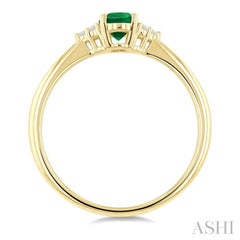 1/20 Ctw Oval Cut 6X4 MM Emerald and Round Cut Diamond Precious Ring in 10K Yellow Gold