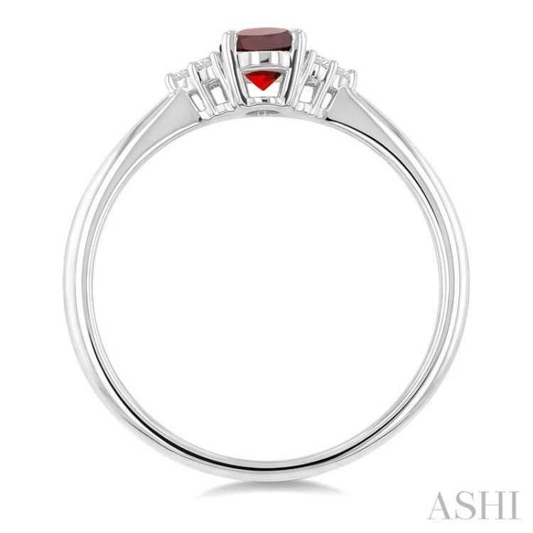 1/20 Ctw Oval Cut 6X4 MM Garnet and Round Cut Diamond semi-precious Ring in 10K White Gold