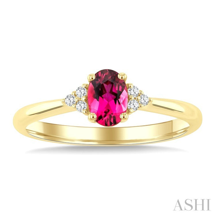 1/20 Ctw Oval Cut 6X4 MM Pink Tourmaline and Round Cut Diamond semi-precious Ring in 10K Yellow Gold