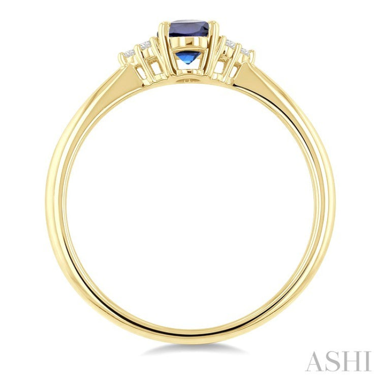 1/20 Ctw Oval Cut 6X4 MM Sapphire and Round Cut Diamond Precious Ring in 10K Yellow Gold