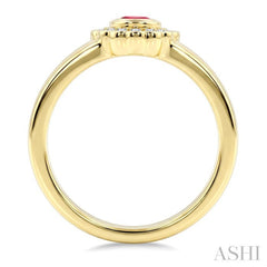 6X4 MM Oval Shape Ruby and 1/6 Ctw Round Cut Diamond Bold Precious Ring in 10K Yellow Gold
