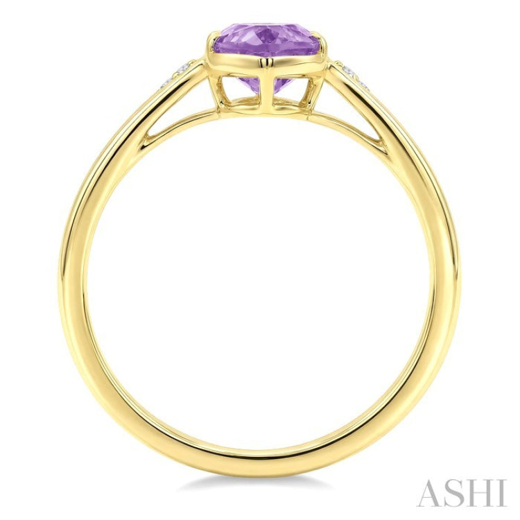 16X6 MM Evoque Gemstones Oval Shape Amethyst and 1/50 Ctw Round Cut Diamond Semi-Precious Ring in 10K Yellow Gold