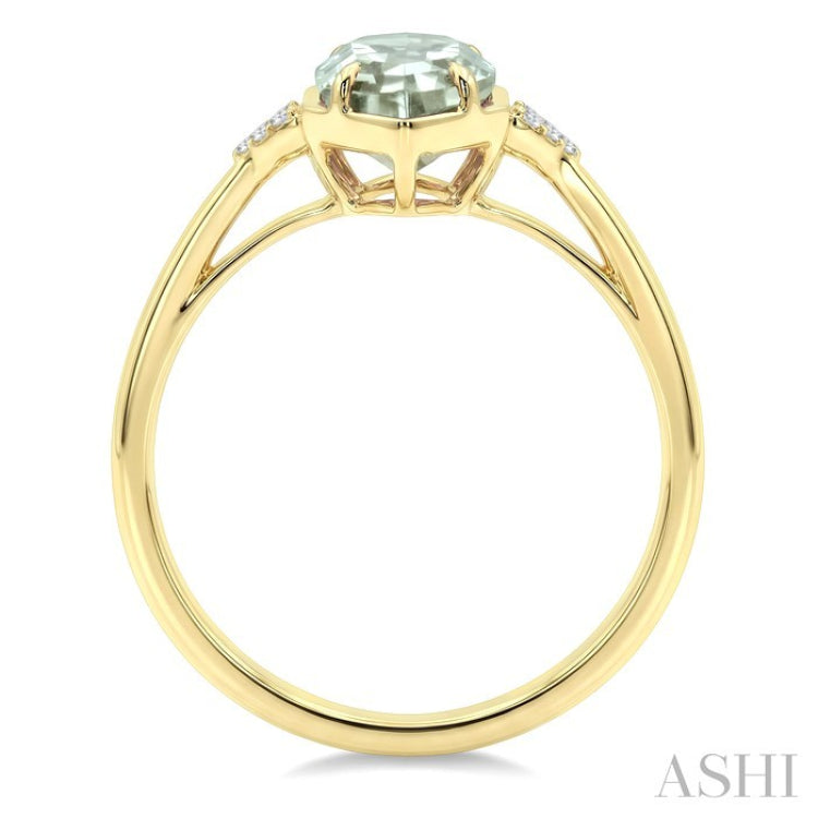 16X6 MM Evoque Gemstone Hexagon Shape Green Amethyst and 1/20 Ctw Round Cut Diamond Semi-Precious Ring in 10K Yellow Gold