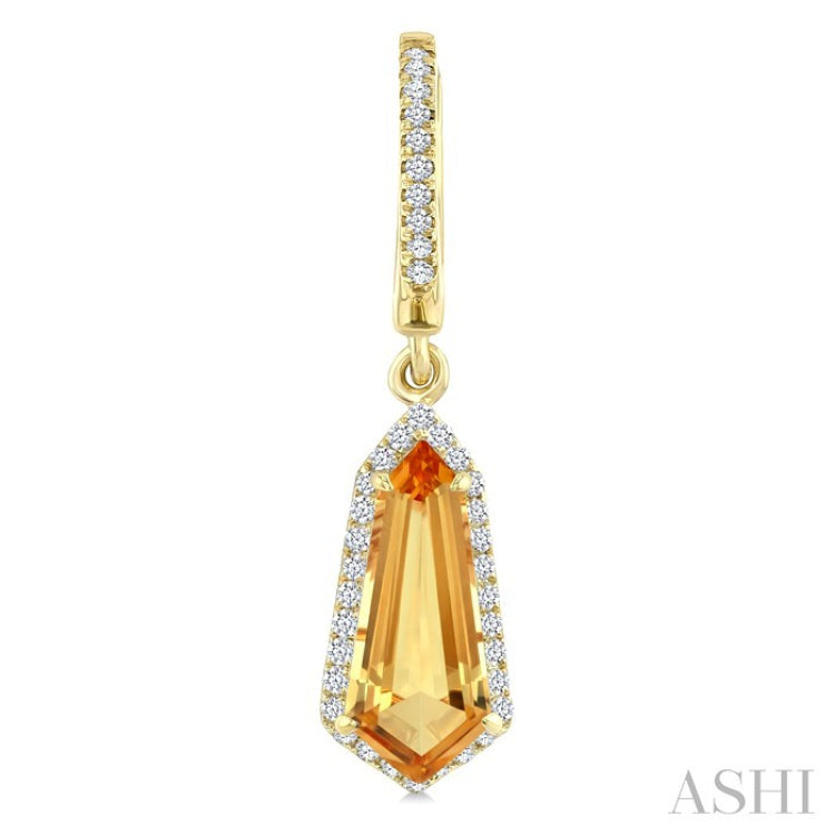 12X5 MM Evoque Gemstones Shield Shape Citrine and 1/3 Ctw Round Cut Diamond Semi-Precious Earrings in 10K Yellow Gold