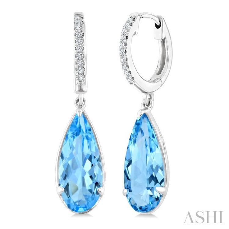 12X5 MM Evoque Gemstones Pear Shape Blue Topaz and 1/10 Ctw Round Cut Diamond Semi-Precious Earrings in 10K White Gold