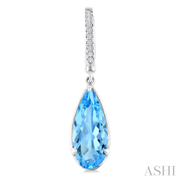 12X5 MM Evoque Gemstones Pear Shape Blue Topaz and 1/10 Ctw Round Cut Diamond Semi-Precious Earrings in 10K White Gold