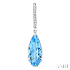 12X5 MM Evoque Gemstones Pear Shape Blue Topaz and 1/10 Ctw Round Cut Diamond Semi-Precious Earrings in 10K White Gold