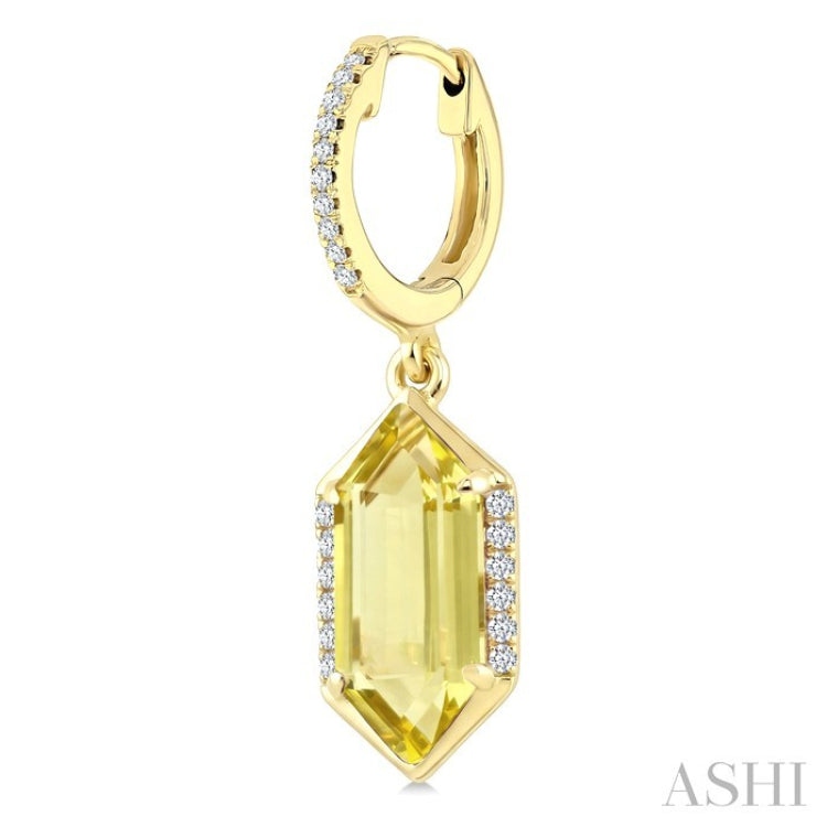 12X5 MM Evoque Gemstones Hexagon Shape Lemon Quartz and 1/5 Ctw Round Cut Diamond Semi-Precious Earrings in 10K Yellow Gold