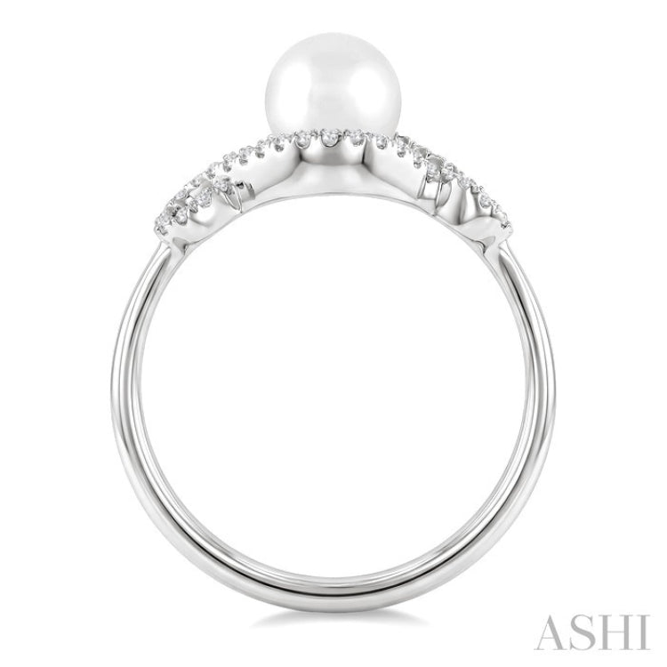 6 MM Cultured Pearl and 1/6 Ctw Round Cut Diamond  Petite Halo Ring in 10K White Gold