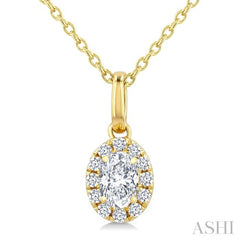 1/4 Ctw Oval and Round Cut Diamond Fashion Halo Pendant With Chain in 14K Yellow Gold