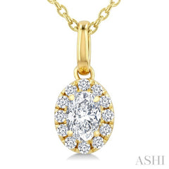 1/4 Ctw Oval and Round Cut Diamond Fashion Halo Pendant With Chain in 14K Yellow Gold