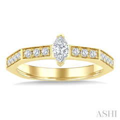 3/8 Ctw Hexagon Shank Marquise and Round Cut Diamond Fashion Ring in 14K Yellow Gold