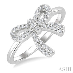 1/5 Ctw Round Cut Diamond Bow Petite Fashion Ring in 10K White Gold