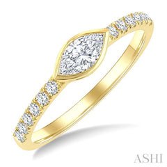 1/2 Ctw Luna Bezel East-West Marquise Cut and Round Cut Diamond Ring in 14K Yellow Gold