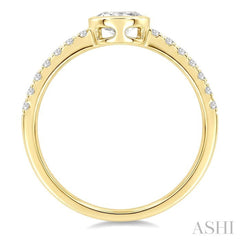 1/2 Ctw Luna Bezel East-West Oval Cut and Round Cut Diamond Ring in 14K Yellow Gold