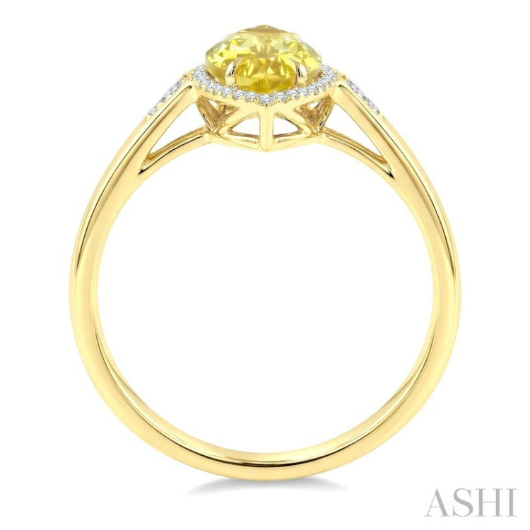 16X7 MM Evoque Gemstones Marquise Shape Lemon Quartz and 1/6 Ctw Round Cut Diamond Semi-Precious Ring in 10K Yellow Gold