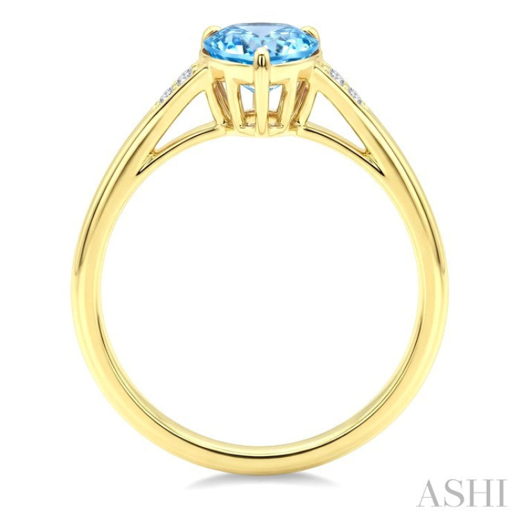 16X6 MM Evoque Gemstones Pear Shape Blue Topaz and 1/50 Ctw Round Cut Diamond Semi-Precious Ring in 10K Yellow Gold