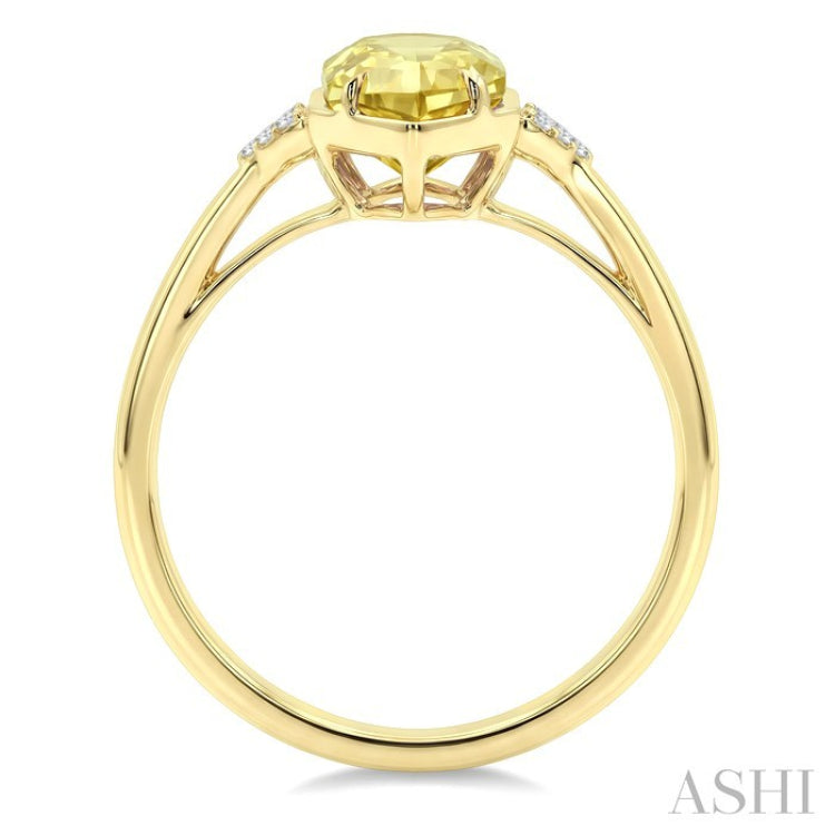 16X6 MM Evoque Gemstones Hexagon Shape Lemon Quartz and 1/20 Ctw Round Cut Diamond Semi-Precious Ring in 10K Yellow Gold
