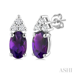 1/20 Ctw Oval Cut 5X3 MM Amethyst and Round Cut Diamond semi-precious Earrings in 10K White Gold