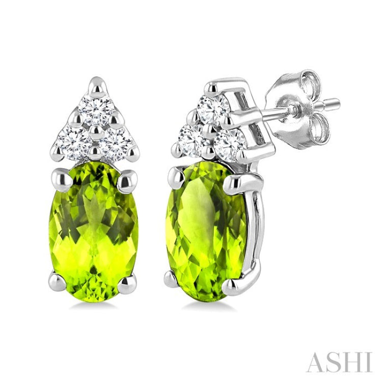 1/20 Ctw Oval Cut 5X3 MM Peridot and Round Cut Diamond semi-precious Earrings in 10K White Gold