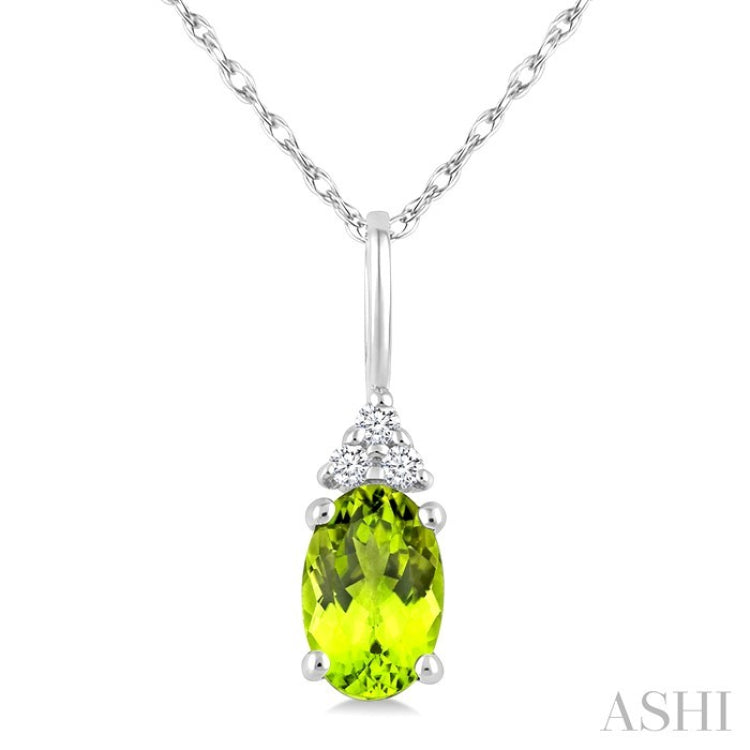 1/50 Ctw Oval Cut 6X4 MM Peridot and Round Cut Diamond Semi-Precious Pendant With Chain in 10K White Gold