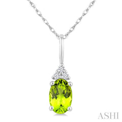 1/50 Ctw Oval Cut 6X4 MM Peridot and Round Cut Diamond Semi-Precious Pendant With Chain in 10K White Gold