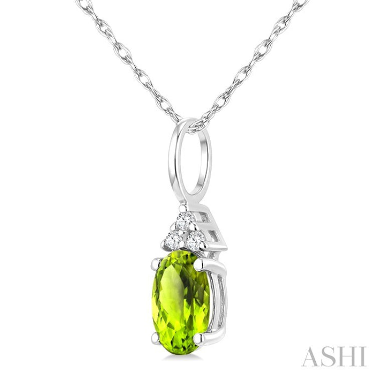 1/50 Ctw Oval Cut 6X4 MM Peridot and Round Cut Diamond Semi-Precious Pendant With Chain in 10K White Gold