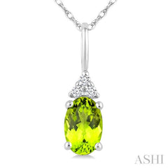 1/50 Ctw Oval Cut 6X4 MM Peridot and Round Cut Diamond Semi-Precious Pendant With Chain in 10K White Gold