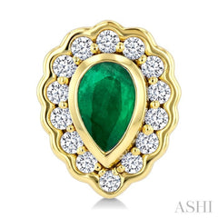 5X3 MM Pear Shape Emerald and 1/5 Ctw Round Cut Diamond Bold Precious Earrings in 10K Yellow Gold