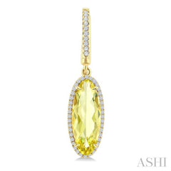 16X6 MM Evoque Gemstones Oval Shape Lemon Quartz and 3/8 Ctw Round Cut Diamond Semi-Precious Earrings in 14K Yellow Gold