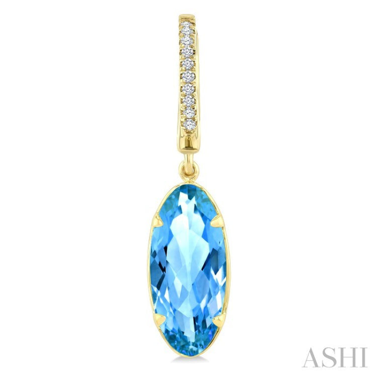 14X6 MM Evoque Gemstones Oval Shape Blue Topaz and 1/10 Ctw Round Cut Diamond Semi-Precious Earrings in 14K Yellow Gold
