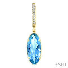 14X6 MM Evoque Gemstones Oval Shape Blue Topaz and 1/10 Ctw Round Cut Diamond Semi-Precious Earrings in 14K Yellow Gold